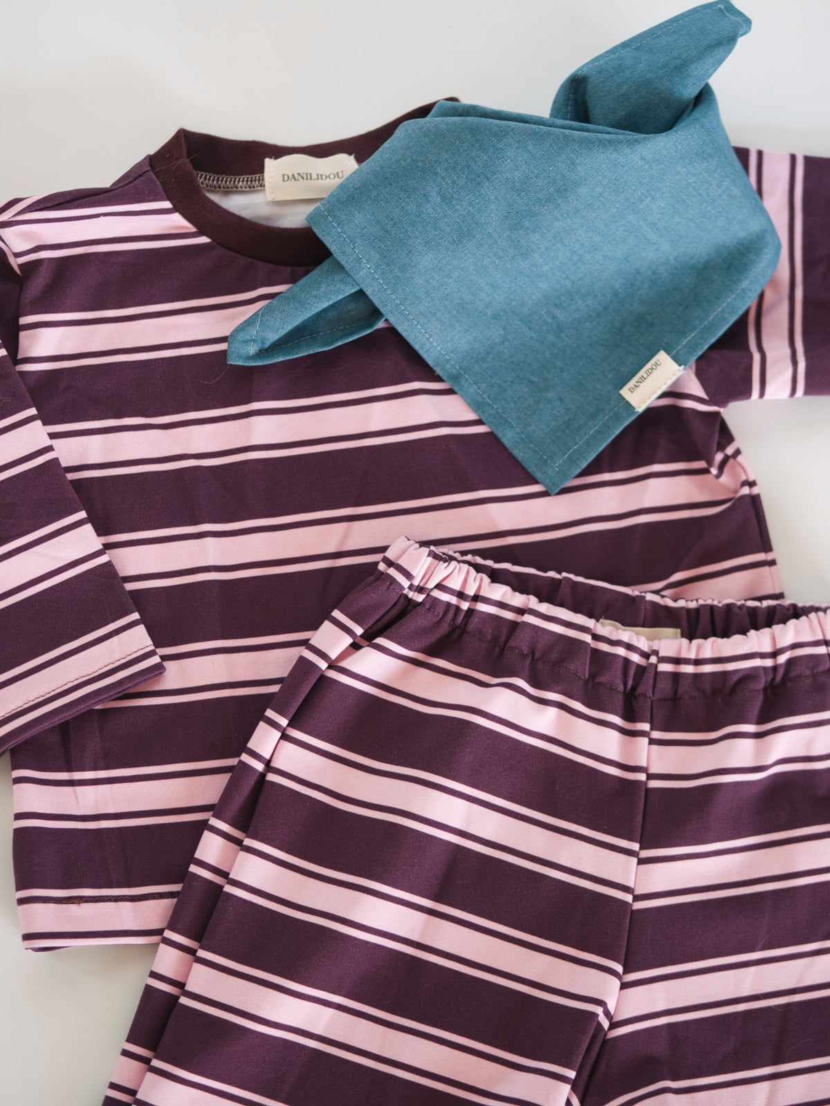 WIDE LEG PANTS STRIPES AUBERGINE ROSE